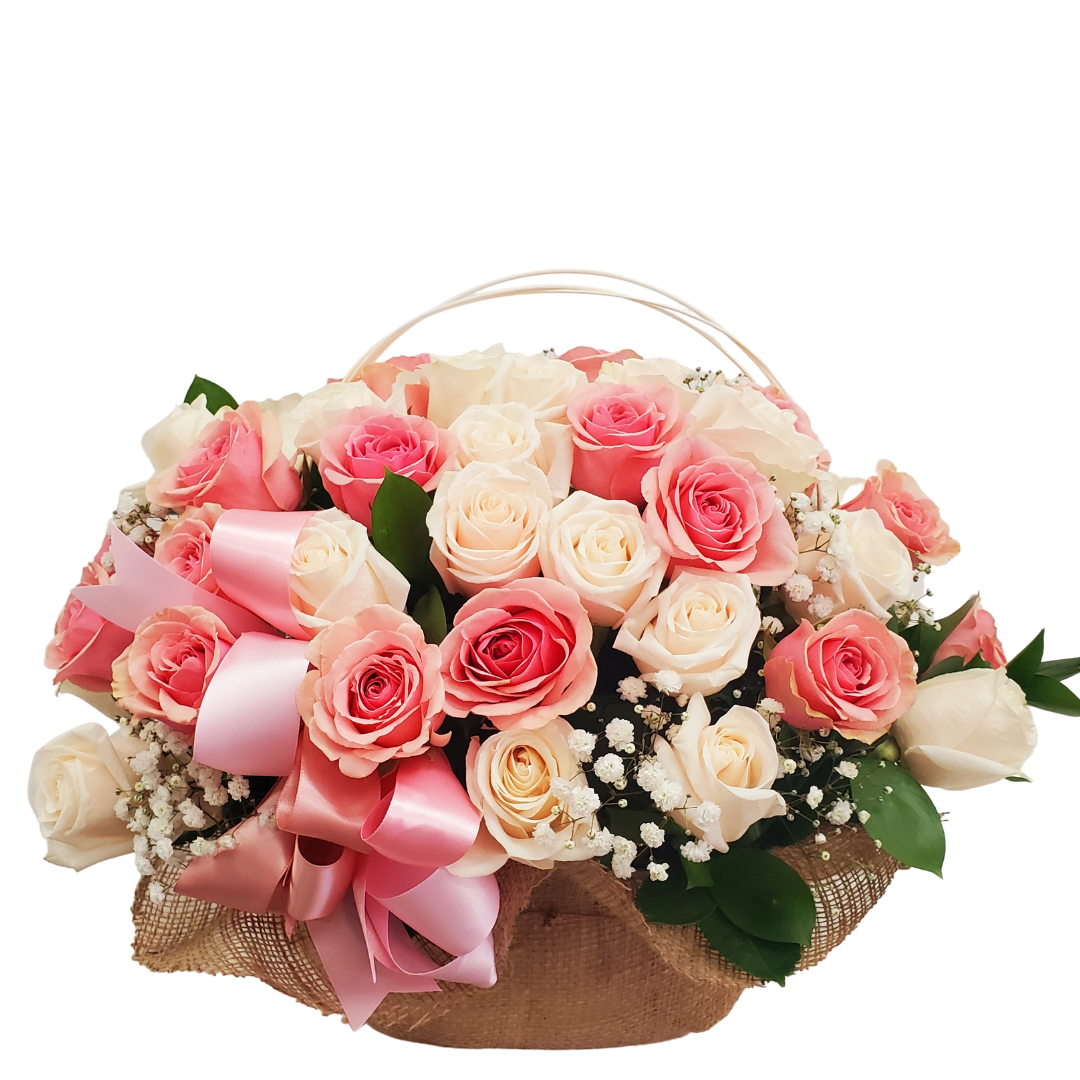 20 fresh roses in soft pink and pure white shades