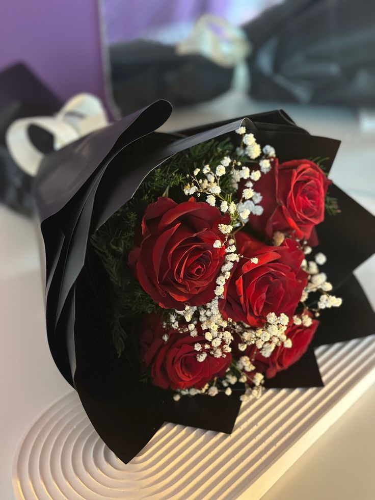 Elegant 5 Red Roses Bouquet with Premium Wrap