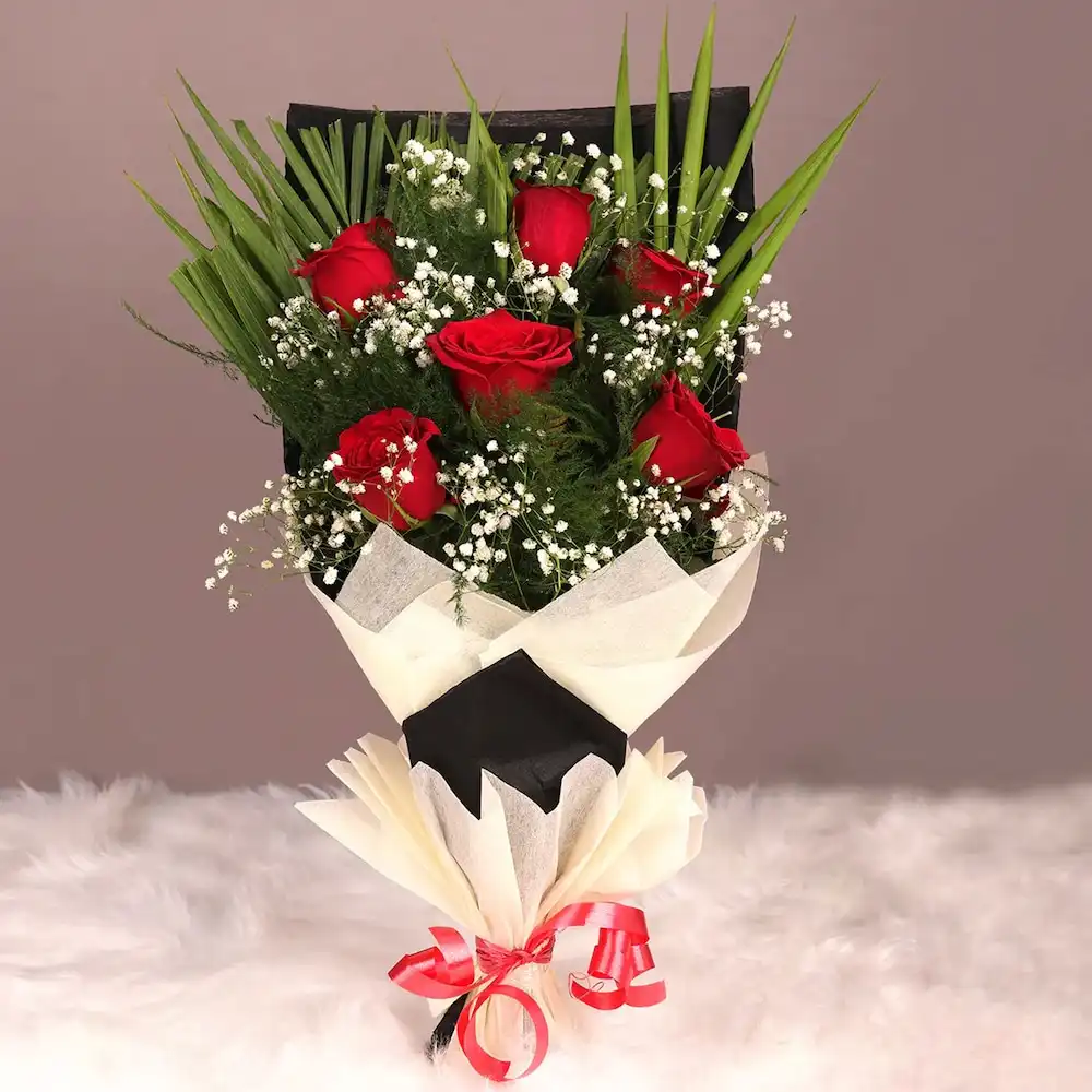 Elegant Six – Red Rose Bouquet