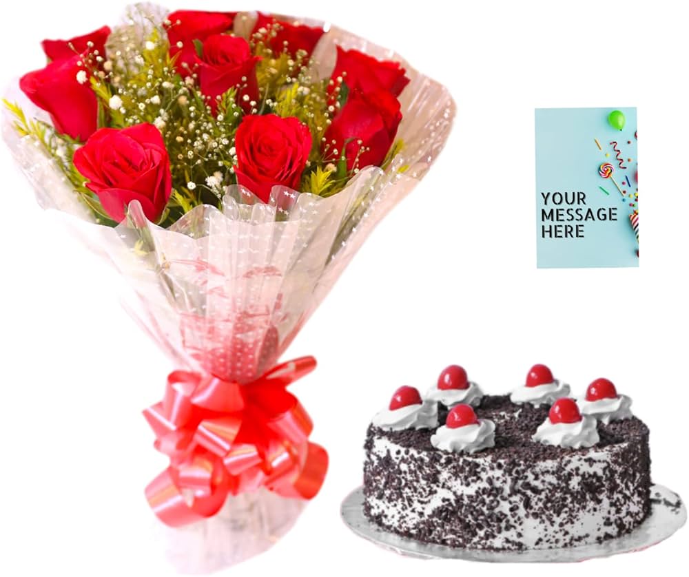 “Classic Love Combo: Red Roses & Black Forest Cake”