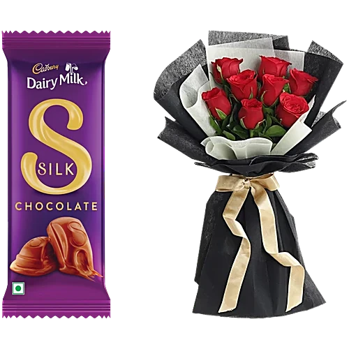 Sweet Surprise: 8 Red Roses & Silk Chocolate Gift Combo