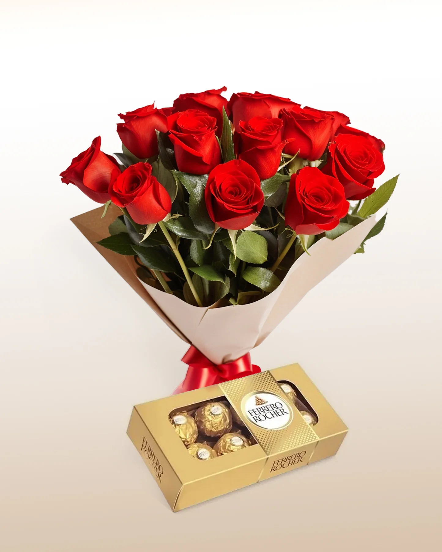Luxury Combo: 12 Red Roses & Ferrero Rocher (8 pcs)