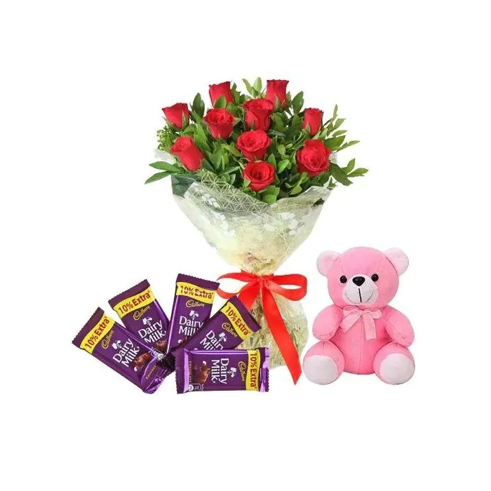 Love Bliss Combo: Roses, Teddy & Dairy Milk Chocolates