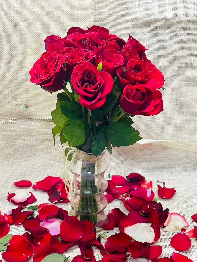 Love in Bloom – 10 Red Roses Vase Set
