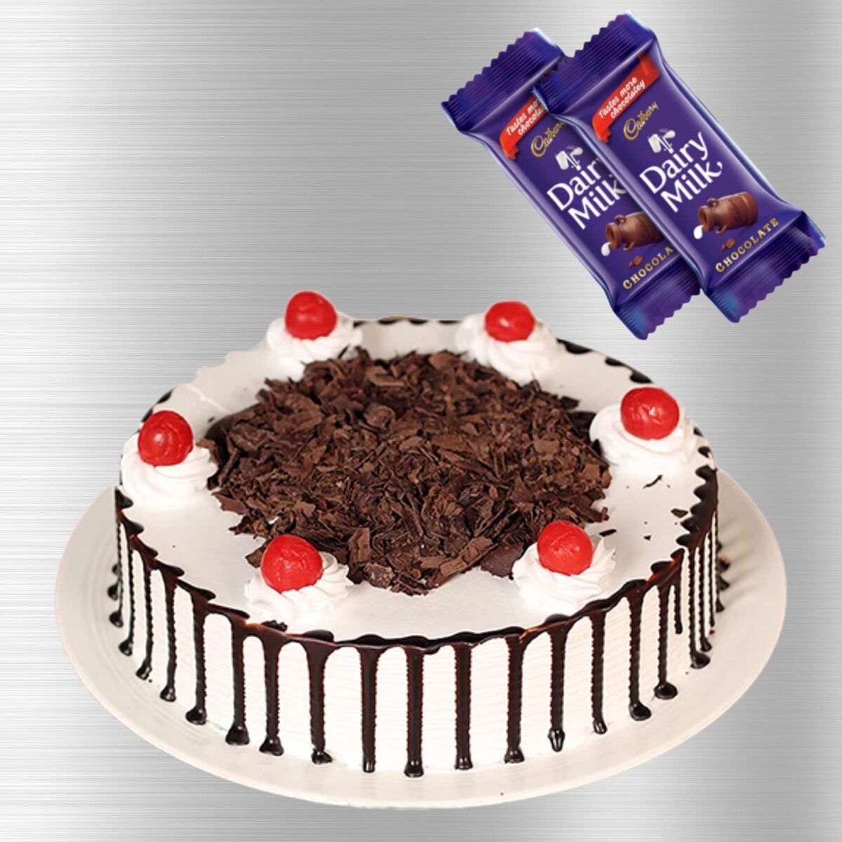 “Choco Celebration Combo: Black Forest Cake with Dairy Milk”